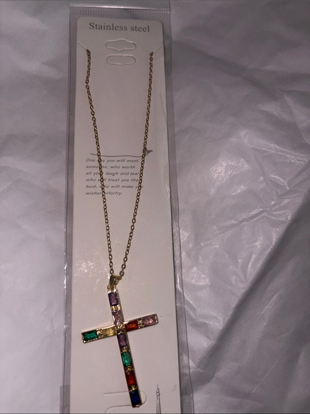 Gold-Tone Multi-Color Cross Pendant Necklace